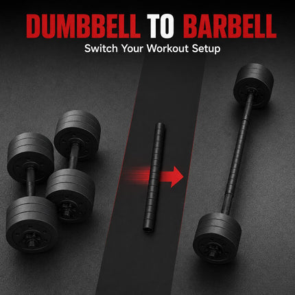 30KG Adjustable Dumbbell & Barbell Set 2-in-1 Weight Training Kit with Connecting Rod for Home Gym Workouts