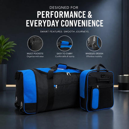 Travel Luggage Bag With Wheels 80L Large Foldable Duffle Bag Adjustable Shoulder Strap Blue / Black For Travel Sports Gym