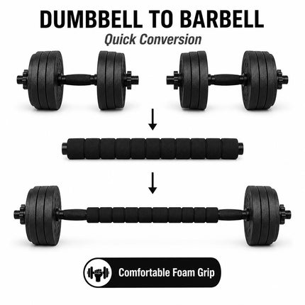 20KG Adjustable Dumbbell & Barbell Set | Home Gym Weight Set with Connecting Rod, Spin Lock Collars & Weight Plates