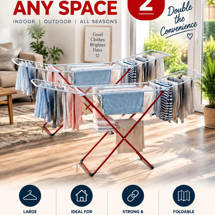 2 Pack 25M Folding Clothes Airer Drying Rack Winged Laundry Dryer Indoor Metal Clothes Horse
