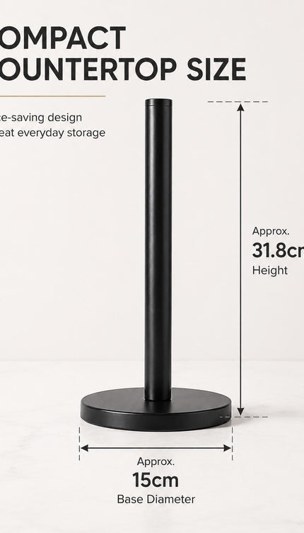 Kitchen Roll Holder Pack of 2 Free Standing Matt Black Stainless Steel Paper Towel Stand Countertop Holder 31.8cm