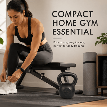 6kg Cast Iron Kettlebell, Black Strength Training Weight with Flat Base for Home Gym Workouts
