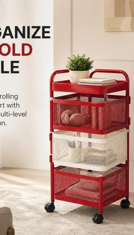 4 Tier Rotating Storage Trolley – Red & White
