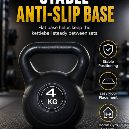 Vinyl Kettlebell Weight 4KG–20KG, Cast Iron Strength Training Equipment with Wide Grip Handle & Stable Flat Base, Free Weight for Home Gym, Squats, Swings and Full Body Workouts
