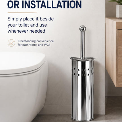 Toilet Brush With Holder Stainless Steel Bathroom WC Cleaning Brush Freestanding Silver White 38cm