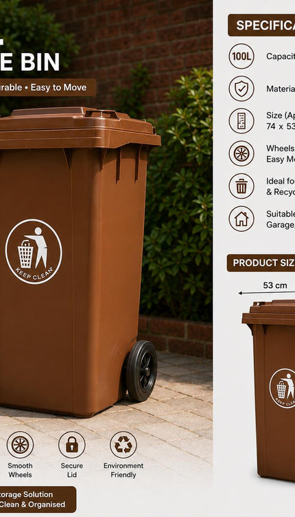 100L Wheelie Bin with Wheels