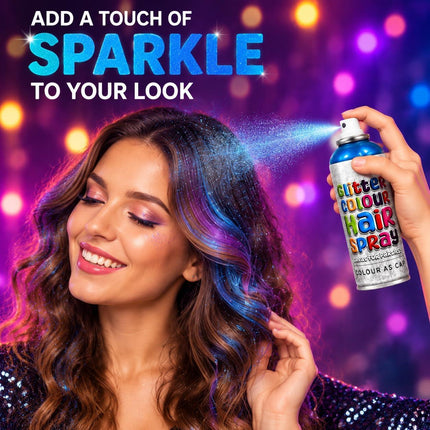 Glitter Blue Temporary Hair Colour Spray 200ml Washable for Parties Festivals & Fancy Dress Sparkling Finish Easy Application - Haircare
