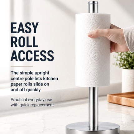 Kitchen Paper Roll Holder Pack of 2 Free Standing Silver Stainless Steel Countertop Tissue Stand Modern 32.5cm