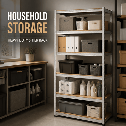 5 Tier Galvanised Steel Shelving Unit 150 x 70 x 30cm, Heavy Duty Adjustable Storage Rack for Garage, Workshop, Warehouse & Home Organisation, Silver, Pack of 1