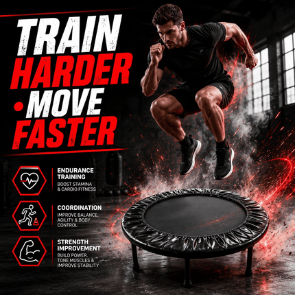 40 Inch Black Mini Fitness Trampoline Portable Cardio Workout Exercise Rebounder for Home Gym Indoor Jumping Fitness Training Equipment