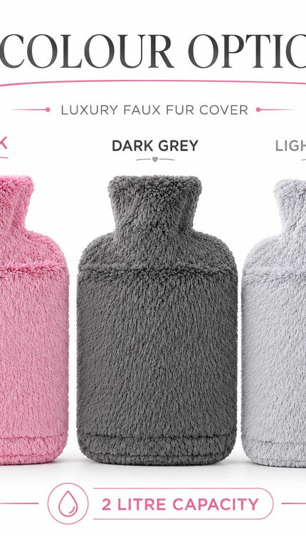 2L Hot Water Bottle with Faux Fur Cover & Hand Warmer Pocket