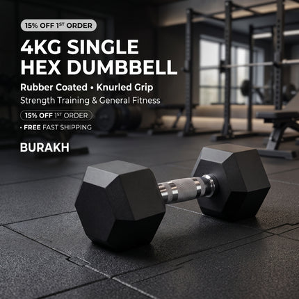 4kg Hex Dumbbell Single Rubber Encased Hexagonal Hand Weight for Home Gym Strength Training