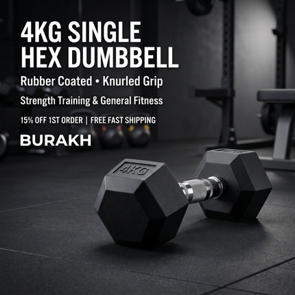 4kg Hex Dumbbell Single Rubber Encased Hexagonal Hand Weight for Home Gym Strength Training