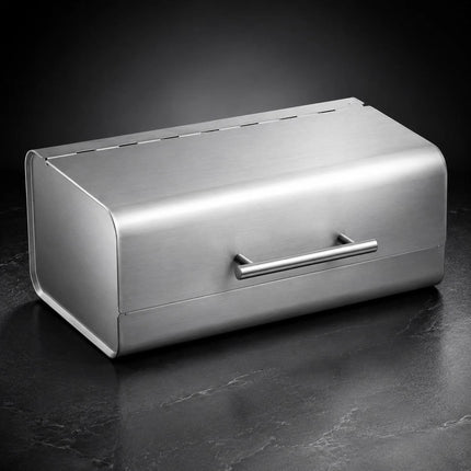 Bread Bin Stainless Steel Large Bread Box with Hinged Lid & Handle, Kitchen Bread Storage Container, Countertop Bread Keeper, Silver Satin Finish, 36.1 x 23 x 14.5 cm