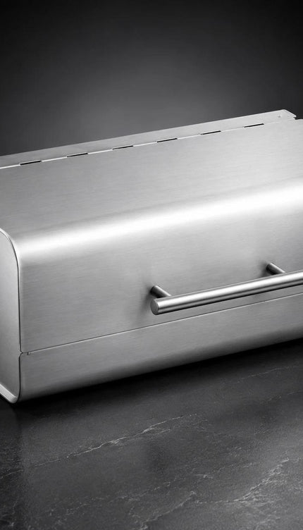 Bread Bin Stainless Steel Large Bread Box with Hinged Lid & Handle, Kitchen Bread Storage Container, Countertop Bread Keeper, Silver Satin Finish, 36.1 x 23 x 14.5 cm