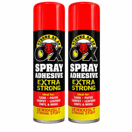 Adhesive Glue Spray 500ml Heavy Duty Multi-Purpose Aerosol Carpet Tile Fabric Foam Pack of 1 & 2