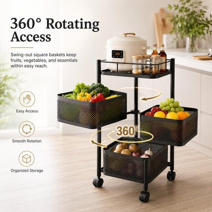 Rotating Storage Trolley 4/5/6 Tier Kitchen & Bathroom Organizer with Wheels