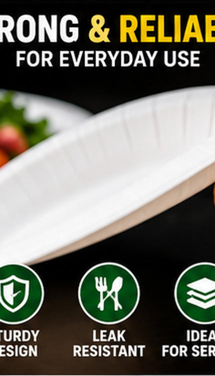 50 Pack Disposable Plates , Biodegradable Sugarcane for Parties, BBQs & Picnics, Choice of 7, 9 or 10 Inch