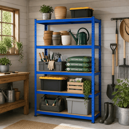 5 Tier Blue Galvanised Steel Shelving Unit 150 x 70 x 30cm, Heavy Duty Adjustable Storage Rack for Garage, Workshop, Warehouse & Home Organisation, Pack of 1
