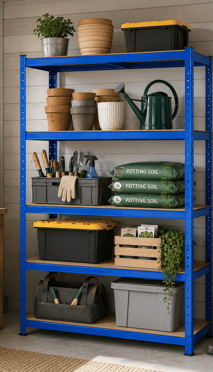 5 Tier Blue Galvanised Steel Shelving Unit 150 x 70 x 30cm, Heavy Duty Adjustable Storage Rack for Garage, Workshop, Warehouse & Home Organisation, Pack of 1