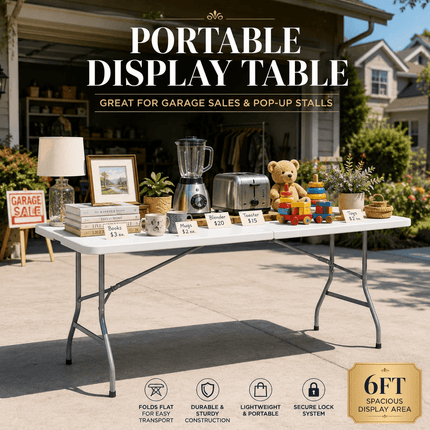 2x 6ft Folding Table Portable Trestle Camping Picnic Party Garden Market Stall Catering Banquet Foldable Tables