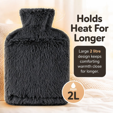 2L Extra Long Hot Water Bottle with Soft Plush Cover, Reusable Long Hot Water Bag for Bed, Sofa & Everyday Home Use