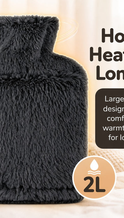 2L Extra Long Hot Water Bottle with Soft Plush Cover, Reusable Long Hot Water Bag for Bed, Sofa & Everyday Home Use