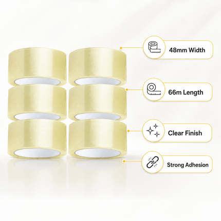 Parcel Packing Tape Strong Adhesive Box Sealing Tape 48mm × 66m for Moving Storage & Shipping