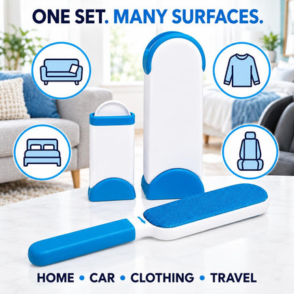 Reusable Pet Hair Remover Brush Set Dog Cat Fur Lint Roller Cleaner for Sofa Clothes Car Seats Furniture & Bedding