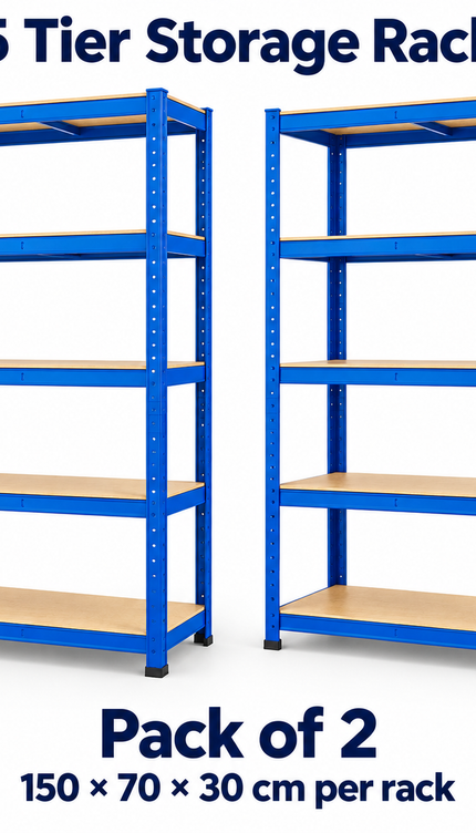 5 Tier Heavy Duty Blue Storage Shelving Rack –150 x 70 x 30 cm or 180 x 90 x 40 cm, Pack of 1/2/3