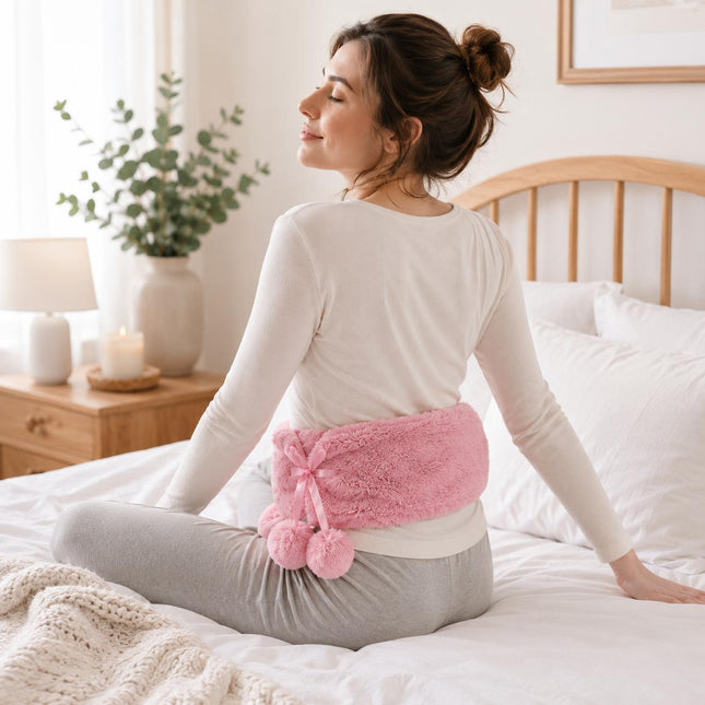 Hot Water Bottle with Soft Plush Fleece Extra Long 2.2L Cover  Pink  Long Heat Therapy Bottle for Neck, Back, Shoulders, Waist & Period Pain Relief