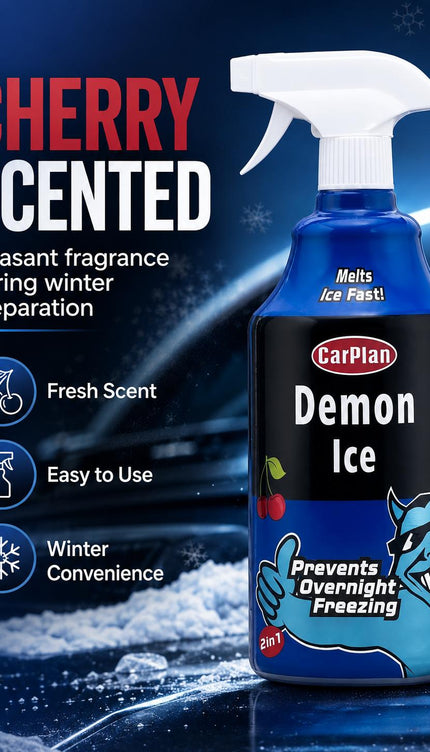 1L Car Demon Ice Spray Fast Acting Frost Ice Remover & Preventer for Frozen Windscreens Windows Cherry Scent Winter