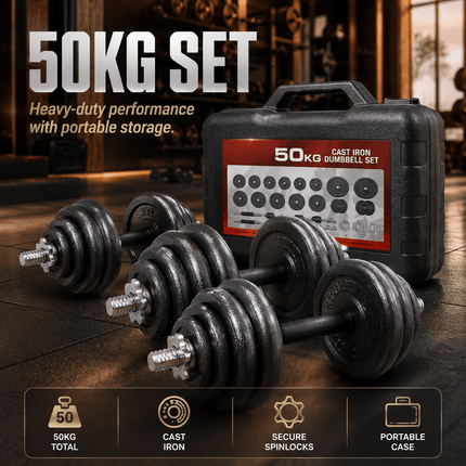 Adjustable Dumbbell Barbell Weight Set Cast Iron 15KG 20KG 30KG 50KG Home Gym
