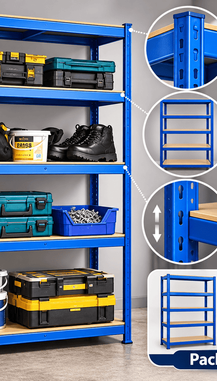 5 Tier Heavy Duty Blue Storage Shelving Rack –150 x 70 x 30 cm or 180 x 90 x 40 cm, Pack of 1/2/3