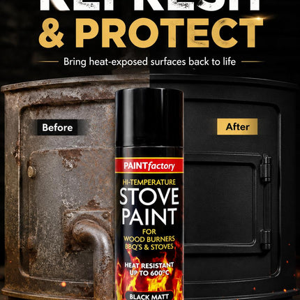 400ml Stove Spray Paint Black Matt | Heat Resistant Paint for Wood Burners Fireplaces BBQs & Metal Surfaces