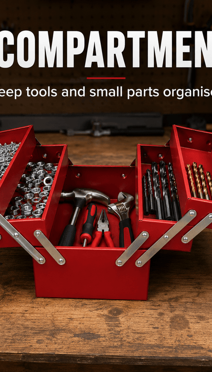 Portable Metal Tool Box with Carry Handle & 5 Compartments, 30kg capacity Multi-Purpose Tool Storage Chest