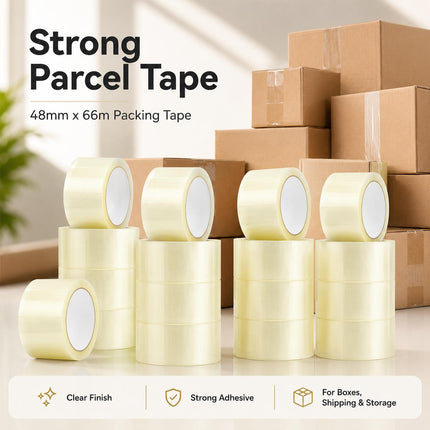 Clear Parcel Tape 48mm x 66m Strong Packing Tape for Boxes | Transparent Packaging Tape for Moving, Shipping, Storage & Dispatch