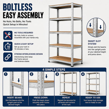 5 Tier Heavy Duty Storage Rack with Adjustable Shelves Durable Sturdy Galvanised Steel Shelving Unit for Home Garage Office Industrial Warehouse Organiser High-Quality Household Storage Solution for Maximum Efficiency