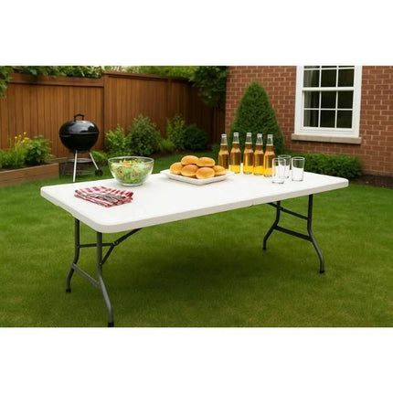 6ft Folding Table Portable Trestle Table for Camping Picnic BBQ Party Garden & Market Stall | Heavy Duty Foldable Utility Table Indoor Outdoor