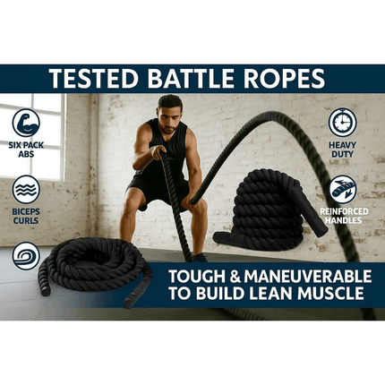 Battle Rope 38MM Heavy Duty Workout Cardio Exercise Gym Sled Pull Rope Available in 6M 9M 12M for Strength Training Fitness Conditioning Home Gym