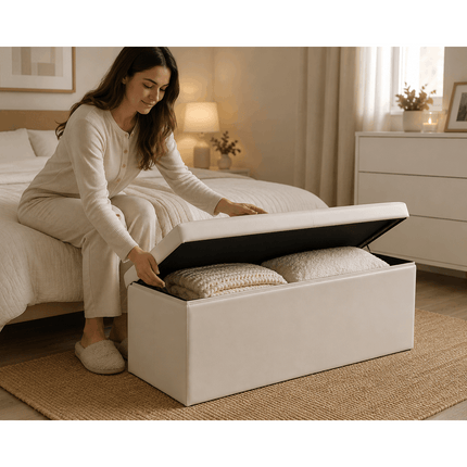Folding Storage Box Faux Leather Home Footstool Ottoman Seat Stool Storage Box for Bedroom Living Room Toy Clothes Blanket Organisation