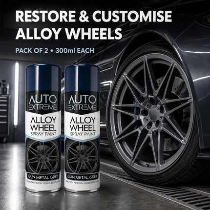 Alloy Wheel Spray Paint Gun Metal Grey Aerosol 300ml Quick Dry Car Wheel Paint Smooth Durable Fade Resistant Finish Automotive Pack of 1 or 2