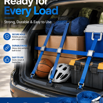 Ratchet Tie Down Strap 2.5M x 2PK Heavy Duty Bike Car Cargo Lashing Belt with Buckle for Trailer Truck Moving Transport Load Securing