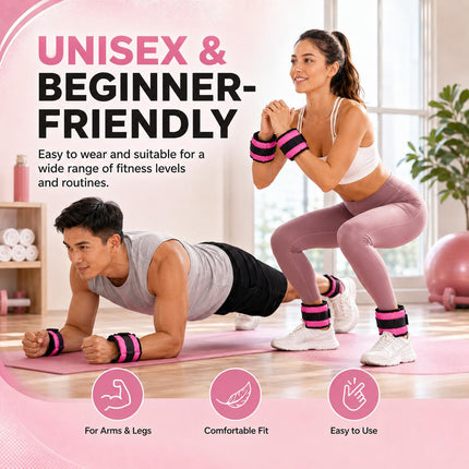 Pink Adjustable Ankle & Wrist Weights – Pair (0.5kg–3kg)