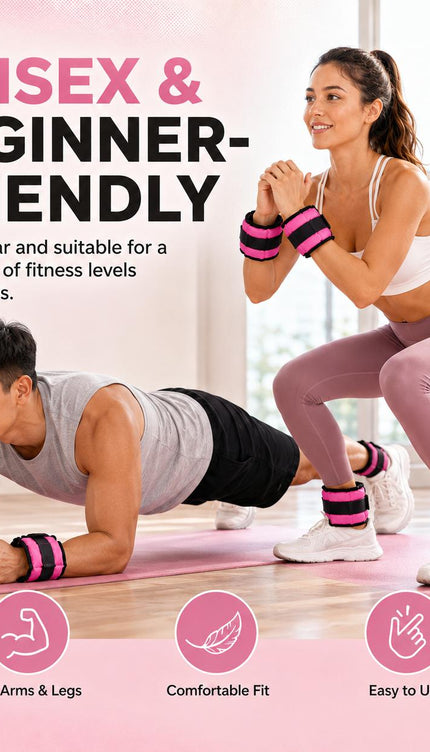 Pink Adjustable Ankle & Wrist Weights – Pair (0.5kg–3kg)