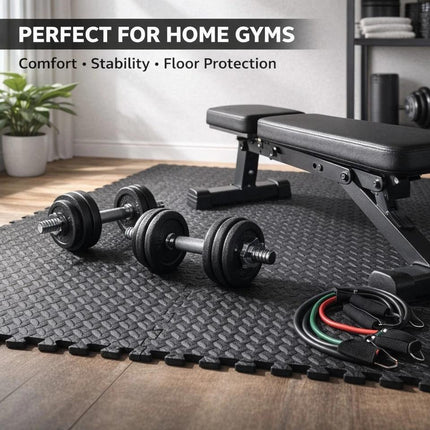 EVA Interlocking Foam Floor Mats 60 x 60 x 1cm, Pack of 4, Gym Flooring Tiles for Exercise, Yoga & Home Workouts