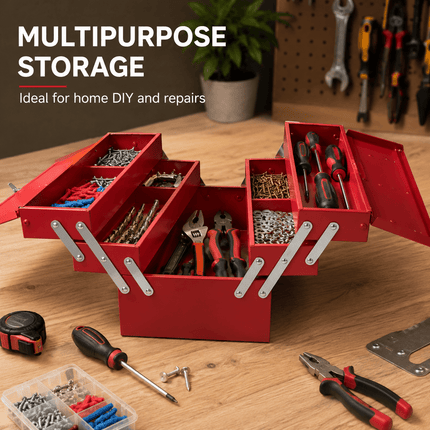 Portable Metal Tool Box with Carry Handle & 5 Compartments, 30kg capacity Multi-Purpose Tool Storage Chest