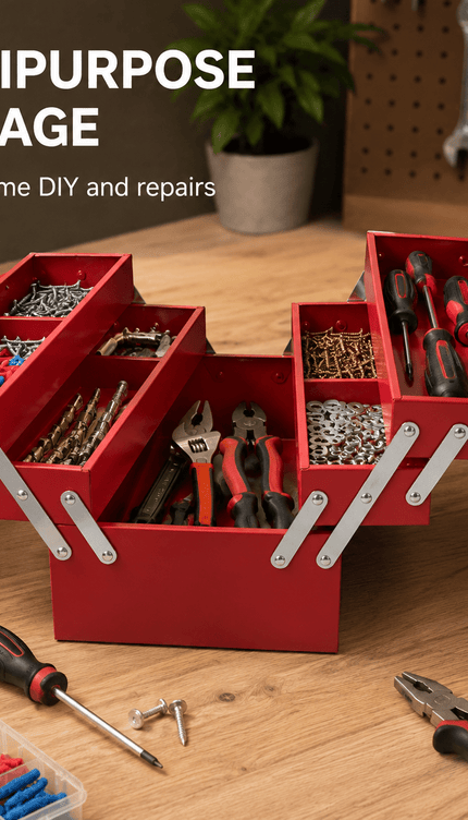 Portable Metal Tool Box with Carry Handle & 5 Compartments, 30kg capacity Multi-Purpose Tool Storage Chest