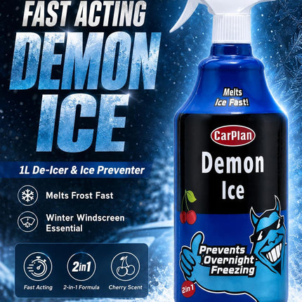 1L Car Demon Ice Spray Fast Acting Frost Ice Remover & Preventer for Frozen Windscreens Windows Cherry Scent Winter