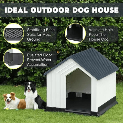 Plastic Dog House – Durable Kennel Shelter, Weatherproof Outdoor & Indoor Pet Home for Small, Medium & Large Dogs